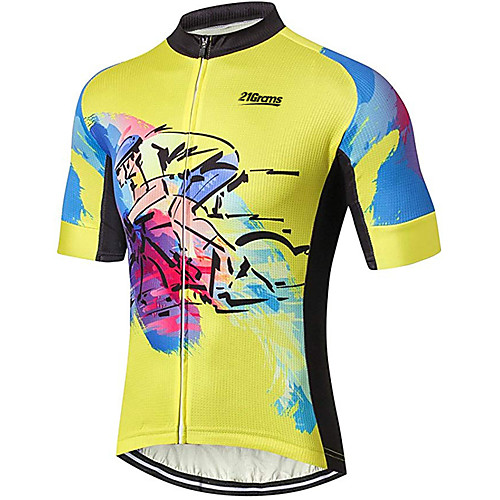 

21Grams Men's Short Sleeve Cycling Jersey Summer Spandex Polyester Black / Yellow Solid Color Graffiti Bike Jersey Top Mountain Bike MTB Road Bike Cycling UV Resistant Quick Dry Breathable Sports