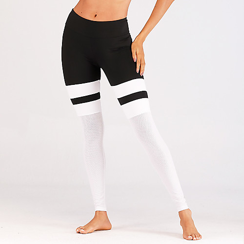 

Women's High Waist Yoga Pants Mesh Patchwork Tights Leggings Tummy Control Butt Lift Quick Dry BlackWhite Mesh Fitness Gym Workout Performance Winter Sports Activewear Stretchy / Athleisure