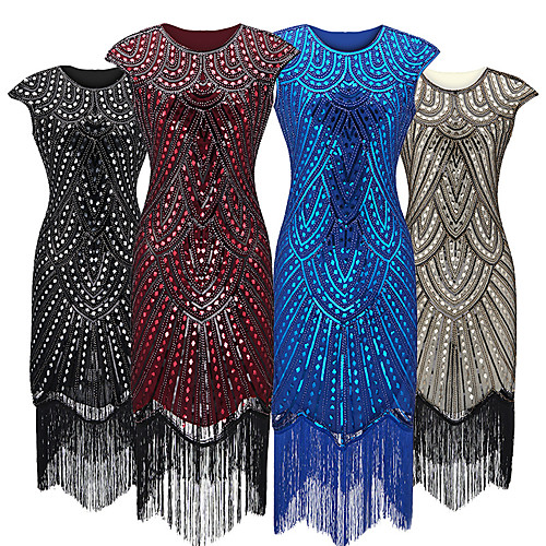 

1920s Vintage Vacation Dress The Great Gatsby Flapper Dress Dress Party Costume Prom Dress Women's Sequin Costume Golden / White / Black Vintage Cosplay Sleeveless Party