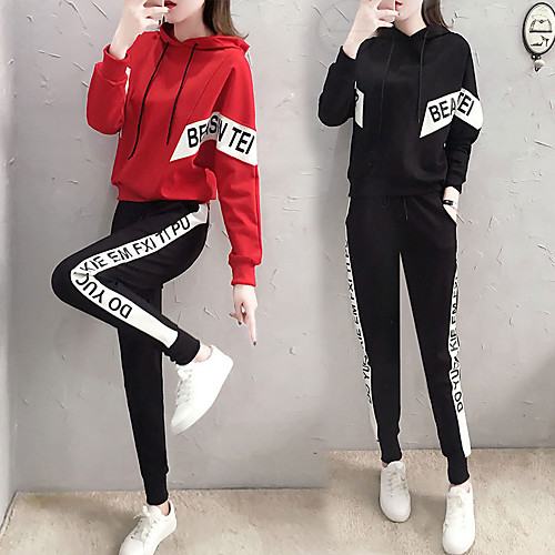 

Women's 2 Piece Patchwork Tracksuit Sweatsuit Jogging Suit Street Casual Winter Long Sleeve Breathable Soft Fitness Running Jogging Sportswear Sweatshirt Black Red Activewear Micro-elastic