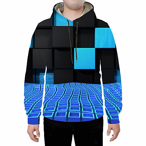 

Men's Plus Size Pullover Hoodie Sweatshirt Color Block 3D Hooded Daily Going out 3D Print 3D Print Casual Hoodies Sweatshirts Blue