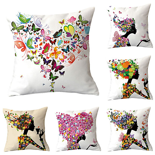 

Set of 6 Polyester Pillow Cover, Butterfly Cartoon Cartoon Punk Square Traditional Classic Throw Pillow