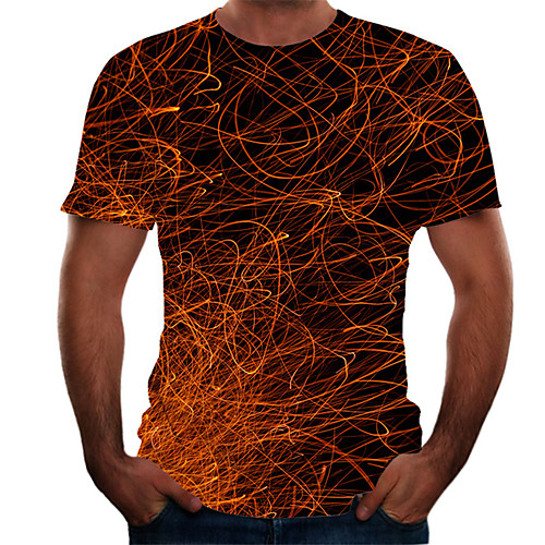 

Men's T shirt Color Block 3D Plus Size Short Sleeve Daily Tops Basic Brown