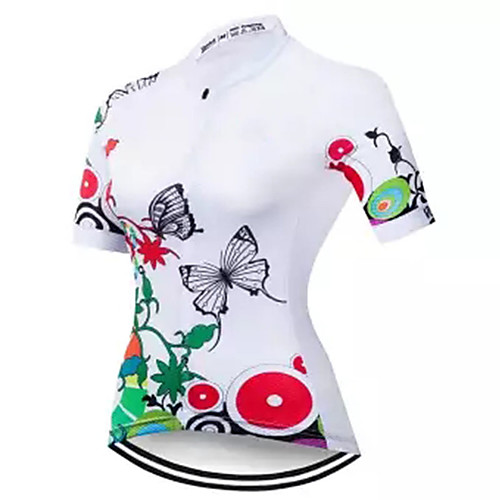 

21Grams Women's Short Sleeve Cycling Jersey Red / White Butterfly Floral Botanical Bike Jersey Top Mountain Bike MTB Road Bike Cycling UV Resistant Breathable Quick Dry Sports Clothing Apparel