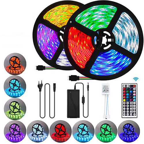 

2x5M Flexible LED Strip Lights Light Sets RGB Tiktok Lights 600 LEDs SMD5050 10mm 1 44Keys Remote Controller / 1 x 10A power adapter 1 set Multi Color Waterproof / Cuttable / Party 85-265 V