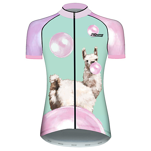

21Grams Women's Short Sleeve Cycling Jersey Summer Spandex Polyester PinkGreen Balloon Alpaca Animal Bike Jersey Top Mountain Bike MTB Road Bike Cycling UV Resistant Quick Dry Breathable Sports