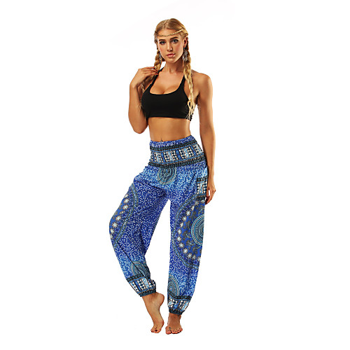 

Women's Yoga Boho Comfort Sports Gym Yoga Pants Bloomers Pants Pattern Full Length Print Blue
