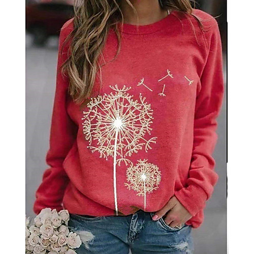 

Women's T shirt Geometric Long Sleeve Round Neck Tops Black Blue Red