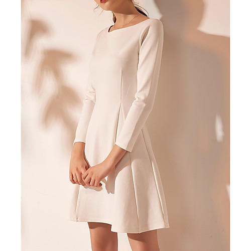 

A-Line Minimalist White Graduation Cocktail Party Dress Jewel Neck Long Sleeve Short / Mini Spandex with Pleats 2021