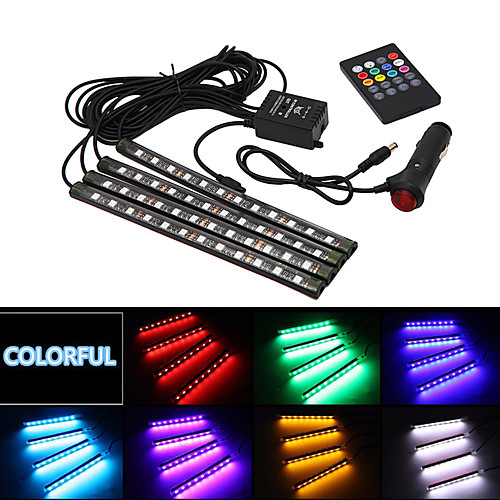 

Car styling Wireless Music Voice remote Control Interior Floor Foot Decoration Light Cigarette LED Atmosphere RGB Neon LampStrip 12v four in one