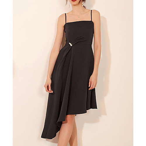 

A-Line White Holiday Cocktail Party Dress Spaghetti Strap Sleeveless Asymmetrical Spandex with Pearls 2021