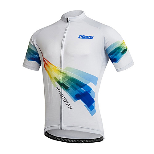 

21Grams Men's Short Sleeve Cycling Jersey Summer Spandex Polyester BlueWhite Rainbow Stripes Solid Color Bike Jersey Top Mountain Bike MTB Road Bike Cycling UV Resistant Quick Dry Breathable Sports