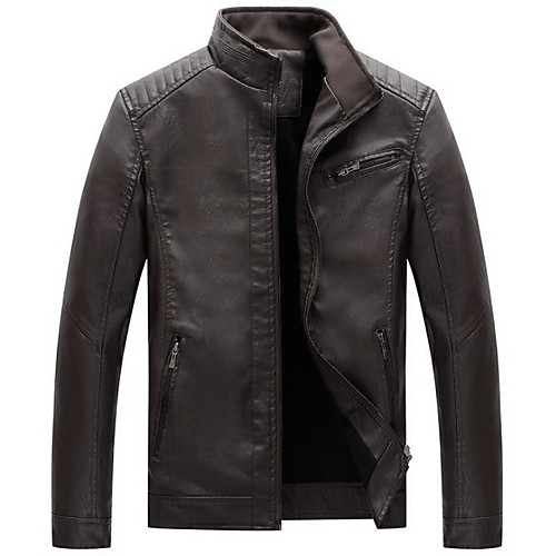 

Men's Jacket Daily Fall Winter Regular Coat Stand Collar Regular Fit Jacket Long Sleeve Solid Colored Camel Black / Plus Size