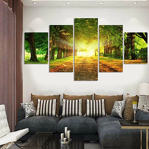 

5 Panel Wall Art Canvas Prints Painting Artwork Picture Forest Sun Home Decoration Décor Stretched Frame / Rolled