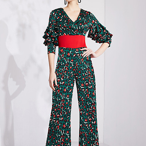 

Women's Basic Green Jumpsuit Leopard