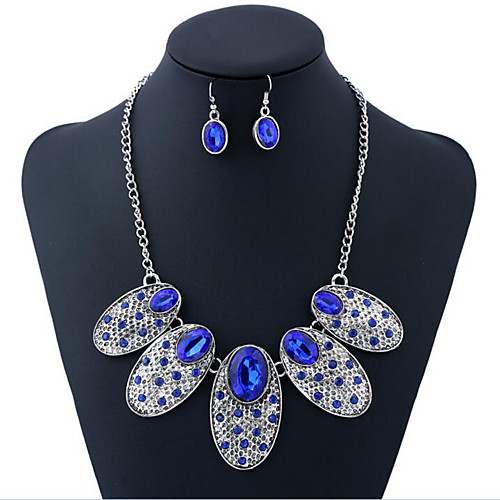 

Women's Jewelry Set Retro Flower Stylish Imitation Diamond Earrings Jewelry Blue / Red For Gift Festival 1 set