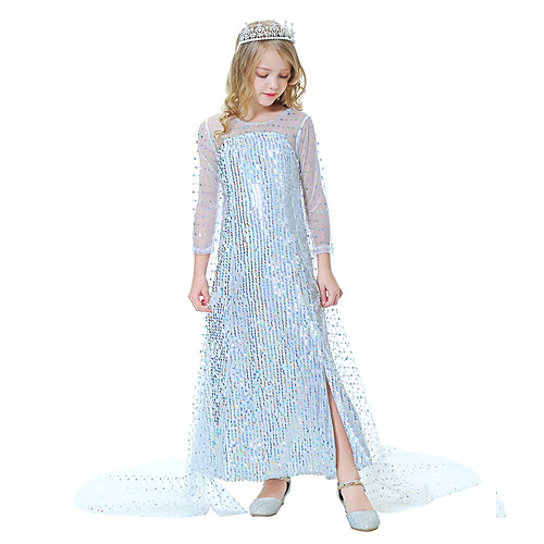 

Princess Elsa Dress Girls' Movie Cosplay Cosplay Vacation Dress White Dress Halloween Carnival Masquerade Polyester Sequin