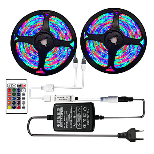 

2x5M Flexible LED Strip Lights RGB Tiktok Lights Remote Controls 540 LEDs SMD2835 8mm 1 24Keys Remote Controller 1 x 2A power adapter 1 set RGB Change Christmas New Year's Indoor Decorative