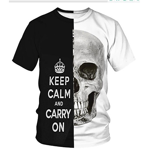 

Men's Skull T-shirt Short Sleeve Daily Slim Tops Round Neck Black
