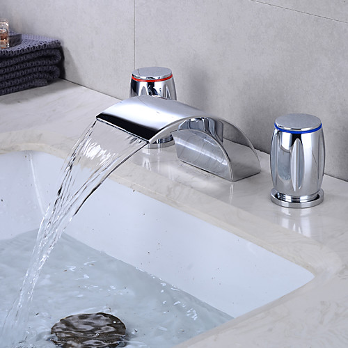

Bathroom Sink Faucet - Waterfall Chrome / Electroplated Widespread Two Handles Three HolesBath Taps