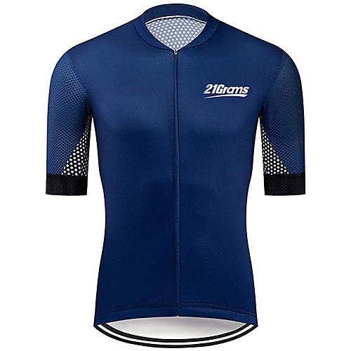 

21Grams Men's Short Sleeve Cycling Jersey Summer Spandex Polyester Black / Blue Polka Dot Solid Color Bike Jersey Top Mountain Bike MTB Road Bike Cycling UV Resistant Quick Dry Breathable Sports