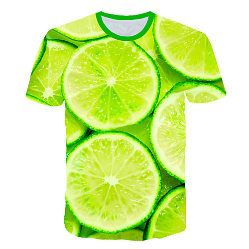 

Men's T shirt Color Block 3D Fruit Plus Size Print Short Sleeve Daily Tops Basic Exaggerated Light Green