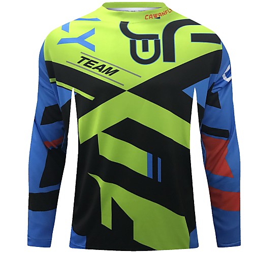 

CAWANFLY Men's Long Sleeve Cycling Jersey Downhill Jersey Dirt Bike Jersey Winter Summer Polyester Black Patchwork Geometic Novelty Bike Jersey Top Mountain Bike MTB Quick Dry Breathable Back Pocket