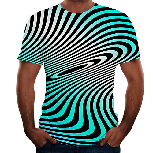 

Men's T shirt Shirt Graphic 3D Plus Size Short Sleeve Daily Tops Basic Round Neck Light Blue