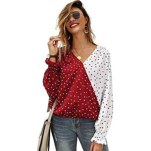 

Women's Color Block Loose Blouse Daily V Neck Black / Red / Yellow