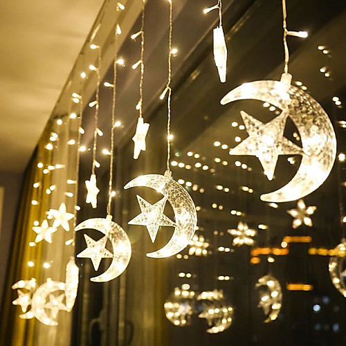 

String Lights Wedding Decoration Romantic 12-Piece Moon Star 2.5M LED Curtain String Lamp Ramadan Festival Lights Eid al-Fitr Holiday Decoration Lights Wedding Neon Lantern Fairy Light