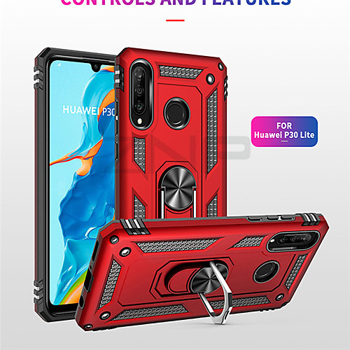 

Case For Huawei Shockproof / Ring Holder Back Cover Solid Colored TPU / PC / Metal