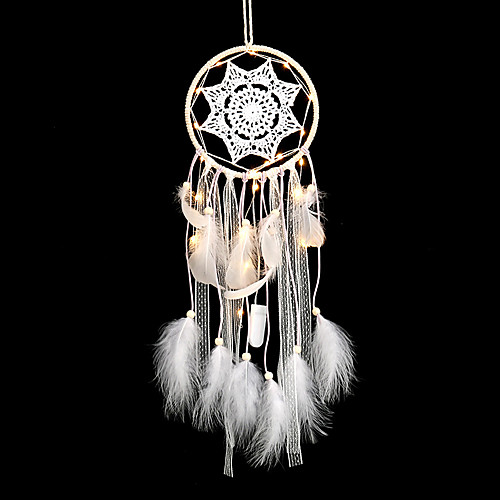 

Originality Big Hot White Dreamcatcher Wind Chimes Indian Style Pearl Feather Pendant Dream Catcher Gift LED lihgts