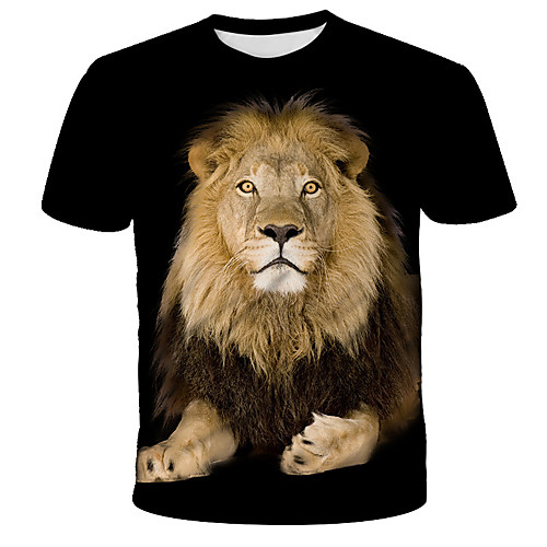 

Men's T shirt Shirt 3D Animal Print Short Sleeve Daily Tops Streetwear Exaggerated Round Neck Rainbow