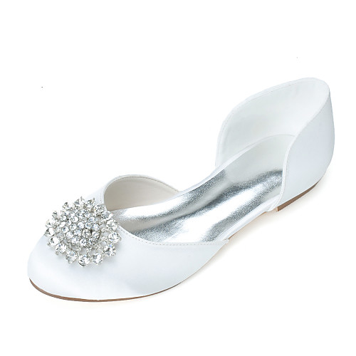 

Women's Wedding Shoes Flat Heel Round Toe Wedding Flats Sweet Wedding Party & Evening Satin Rhinestone Solid Colored White Purple Red
