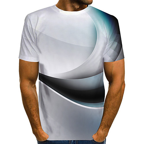 

Men's 3D Graphic T-shirt Basic Daily Round Neck White / Black / Yellow / Fuchsia / Green / Rainbow / Short Sleeve