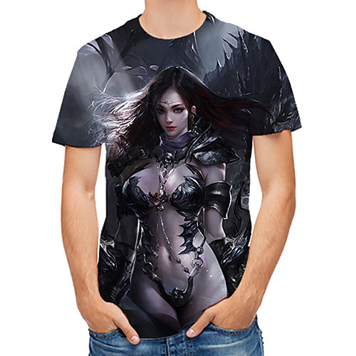 

Men's T shirt Shirt Graphic Print Tops Round Neck Dark Gray