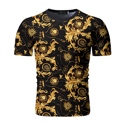 

Men's T shirt Shirt Geometric Short Sleeve Daily Tops Round Neck Black