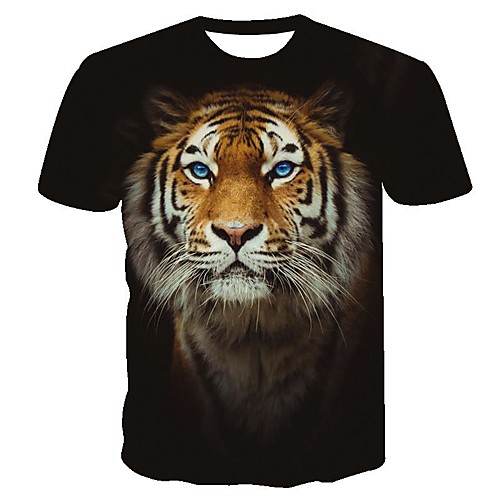 

Men's Tee T shirt Shirt 3D Print Cat Graphic Tiger Animal Print Short Sleeve Daily Tops Basic Comfortable Big and Tall Round Neck Yellow Black Silver