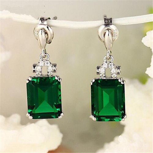 

Women's Drop Earrings Dangle Earrings Crystal Earrings Geometrical Precious Fashion Silver Plated Earrings Jewelry Green For Party Evening Street Gift Formal Date 1 Pair