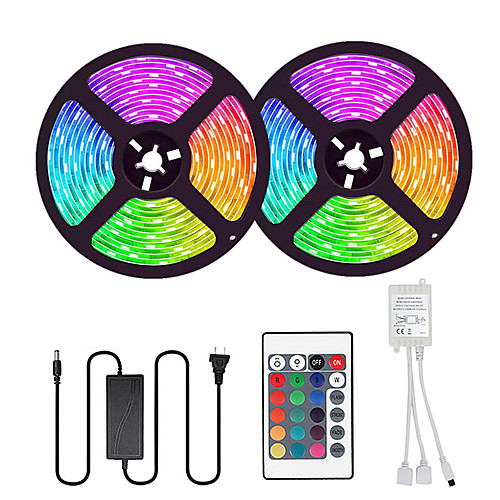 

2x5M Flexible LED Strip Lights Light Sets RGB Tiktok Lights 600 LEDs SMD5050 10mm 1 24Keys Remote Controller 1 x 10A power adapter 1 set Multi Color Cuttable Party Decorative 85-265 V