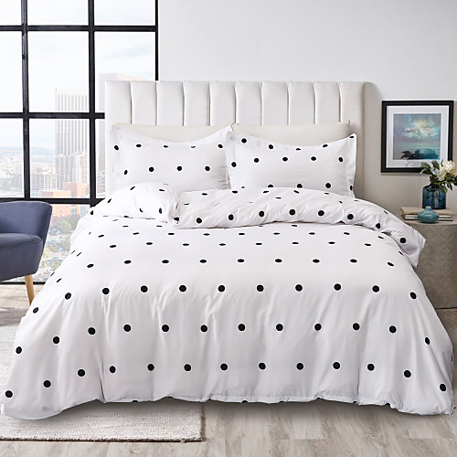 

Kawaii Series White Polka Dot Dotted Duvet Cover Set Lightweight Reversible Soft 3Pcs Set(1 Duvet Cover 2 Pillow Shams)King/Queen