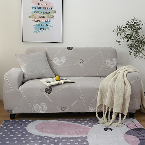 

Stripes Heart Print Dustproof All-powerful Slipcovers Stretch Sofa Cover Super Soft Fabric Couch Cover with One Free Pillow Case