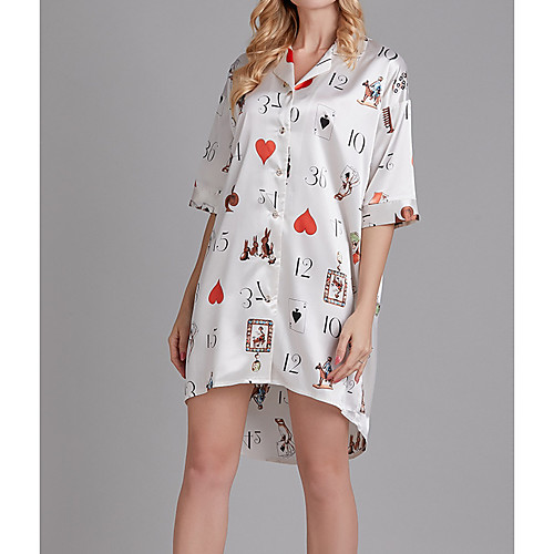 

Women's Round Neck / Shirt Collar Robes Pajamas Plaid / Letter