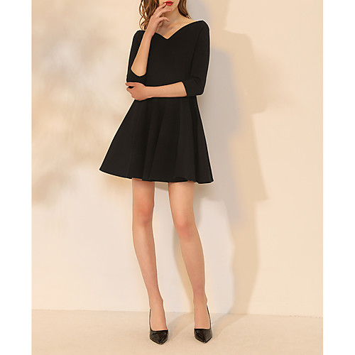 

A-Line Homecoming Cocktail Party Dress V Neck 3/4 Length Sleeve Short / Mini Spandex with Pleats 2021