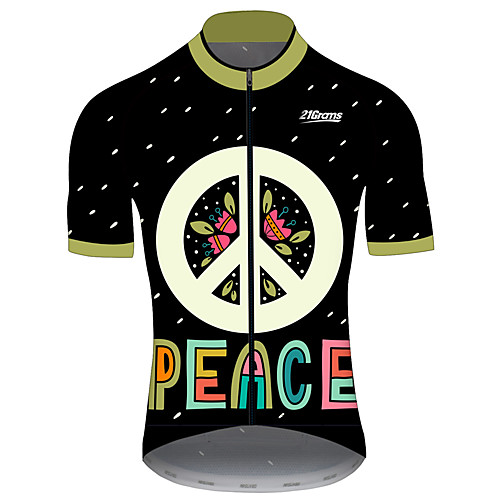 

21Grams Men's Short Sleeve Cycling Jersey Summer Spandex Polyester Black / Green Floral Botanical Bike Jersey Top Mountain Bike MTB Road Bike Cycling UV Resistant Quick Dry Breathable Sports Clothing
