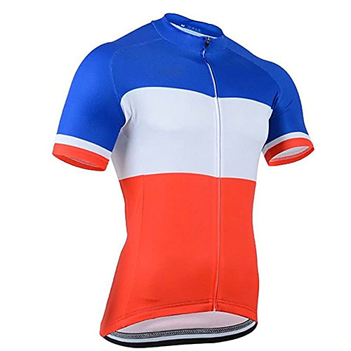 

21Grams Men's Short Sleeve Cycling Jersey Summer Spandex Polyester Red / White Rainbow Patchwork France Bike Jersey Top Mountain Bike MTB Road Bike Cycling UV Resistant Quick Dry Breathable Sports
