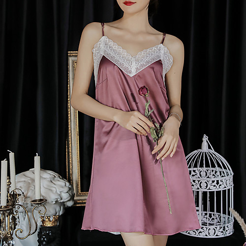 

Women's Deep V Babydoll & Slips Pajamas Solid Colored