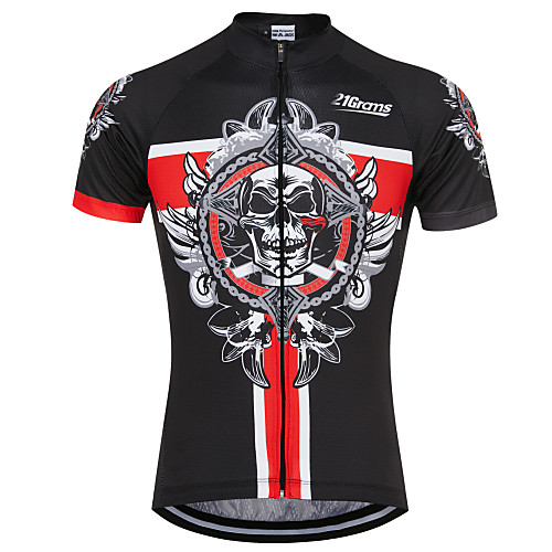 

21Grams Skull Men's Short Sleeve Cycling Jersey - Black / Red Bike Jersey Top Breathable Quick Dry Sweat-wicking Sports Terylene Mountain Bike MTB Road Bike Cycling Clothing Apparel / Micro-elastic