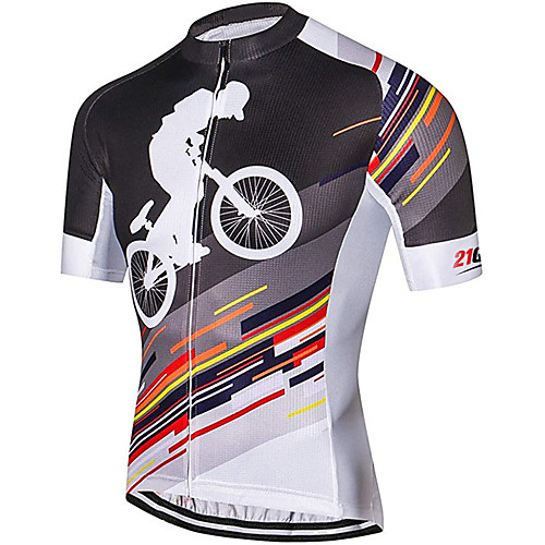 

21Grams Men's Short Sleeve Cycling Jersey Summer Spandex Polyester Black / Orange Stripes Camo / Camouflage Bike Jersey Top Mountain Bike MTB Road Bike Cycling UV Resistant Quick Dry Breathable Sports