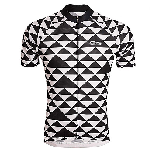 

21Grams Men's Short Sleeve Cycling Jersey Summer Spandex Polyester BlackWhite Plaid Checkered Solid Color Bike Jersey Top Mountain Bike MTB Road Bike Cycling UV Resistant Quick Dry Breathable Sports